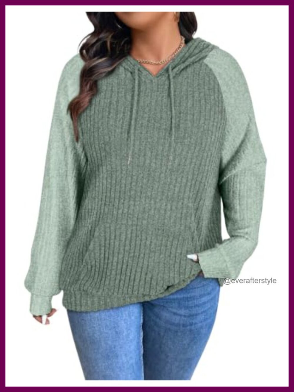 Plus Size Hoodie Sweater Color Block Raglan Sleeve Pullover Tunic Top
